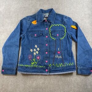 Vintage I Love Jesus Embroidered Denim Jacket Blue Pink Snaps‎ Butterfly Sun